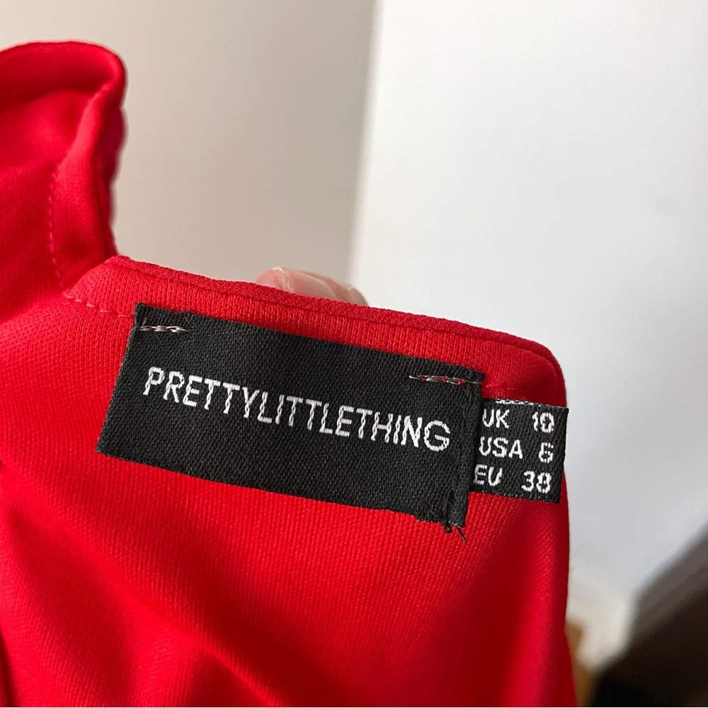 PrettyLittleThing Red Chiffon Ruffle Layer Maxi Dress | Size 6 - Picture 6 of 10